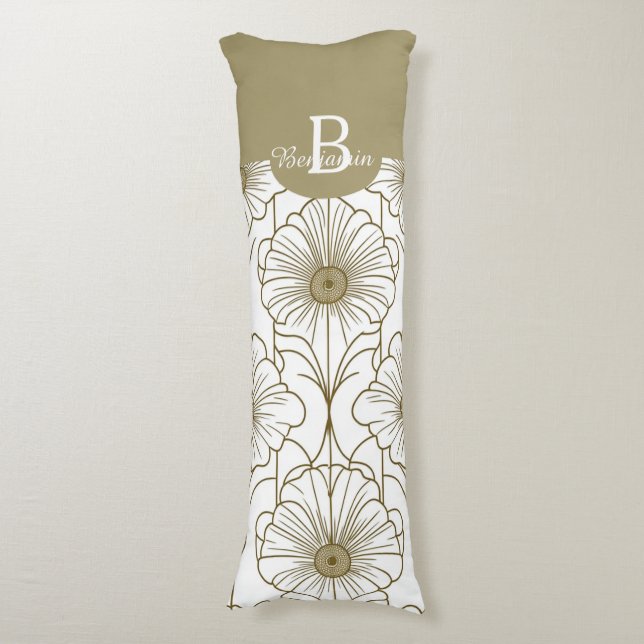 Gold Line Floral Pattern Body Pillow (Front Vertical)