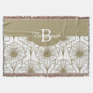 Gold Line Floral Pattern Throw Blanket