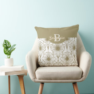 Gold Line Floral Pattern Throw Pillow