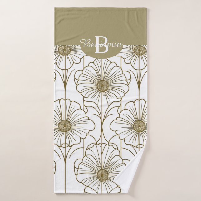 Gold Line Floral Pattern Towel (Bath Towel)