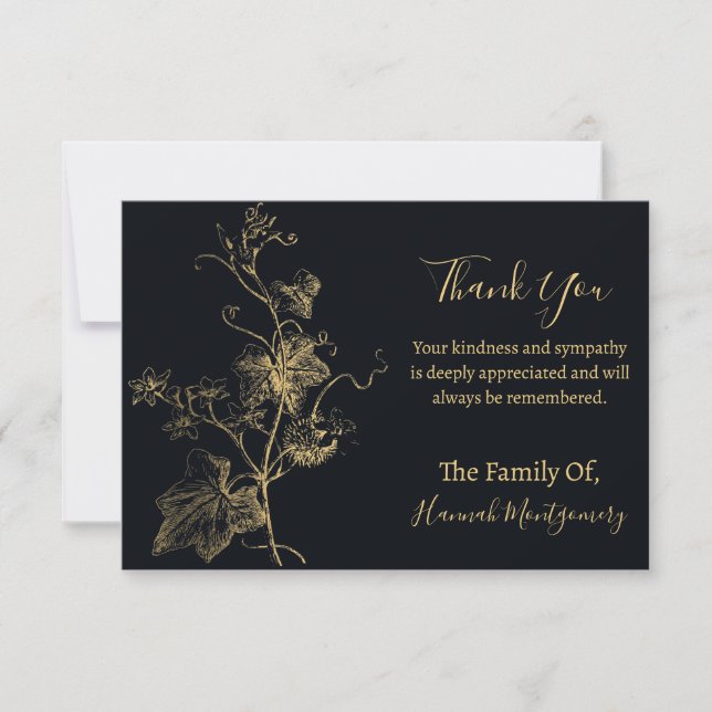 Gold Line Floral Sympathy Thank You Card (Front)