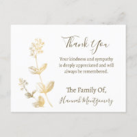 Gold Line Floral Sympathy Thank You Card