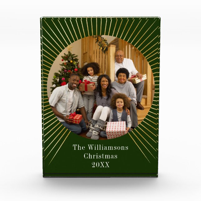Gold Line Green Family Christmas Photo Block (Front)