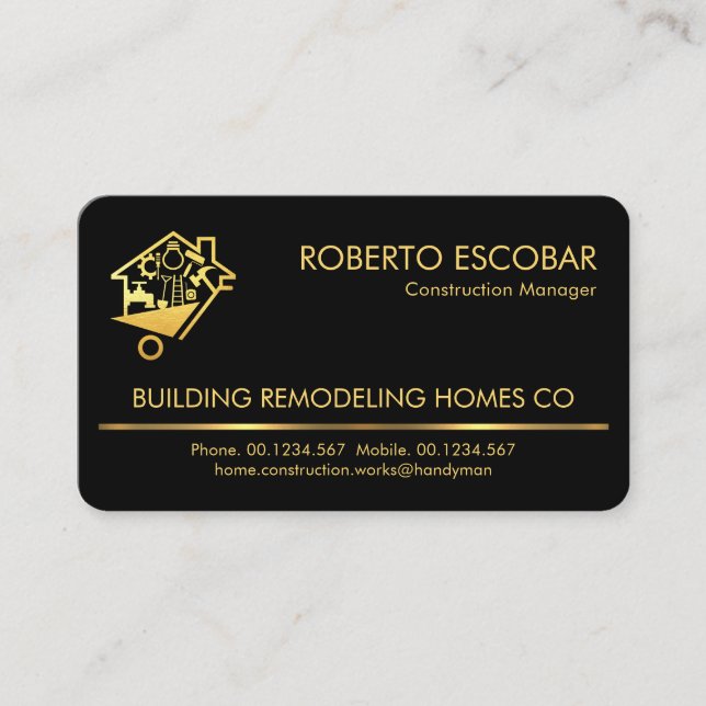 Gold Line Handyman Tools Builder Business Card (Front)