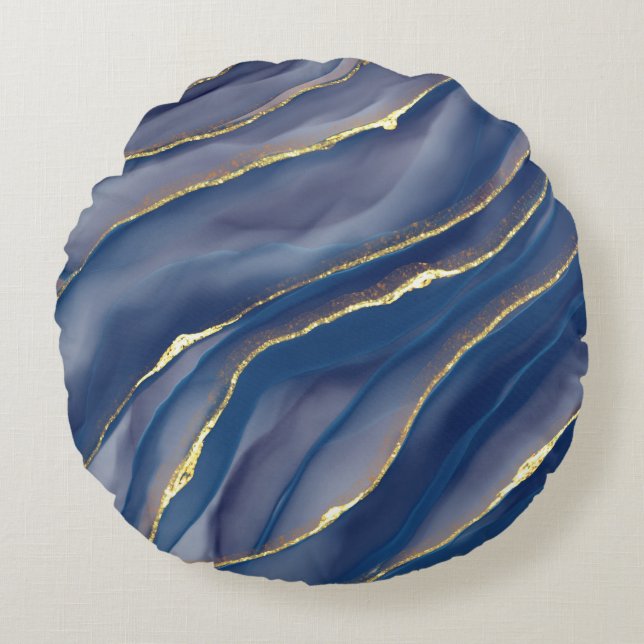 Gold Line: Luxury Abstract Inkscape Round Cushion (Front)
