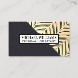 Gold Line Pattern Leather Colour Block Business Card