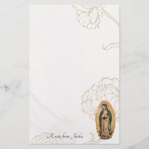 Gold Line Roses Our Lady of Guadalupe Catholic Stationery