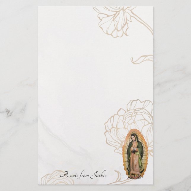 Gold Line Roses Our Lady of Guadalupe Catholic Stationery (Front)