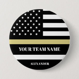 Gold Line U.S. Flag with Custom Team & Name  7.5 Cm Round Badge