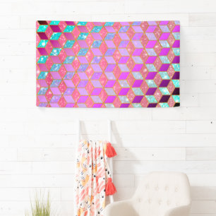 Gold Lined Diamond-Shaped Hexagon in Pastel Banner