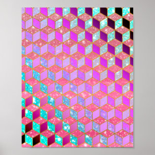 Gold Lined Diamond-Shaped Hexagon in Pastel Poster
