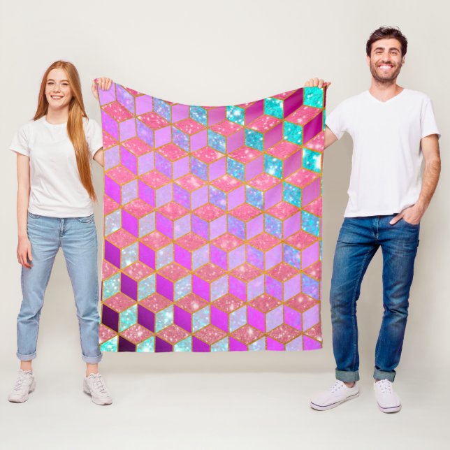 Gold Lined Diamond-Shaped Hexagon in Pastel V Fleece Blanket (In Situ)