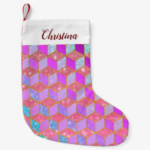Gold Lined Diamond-Shaped Hexagon in Pastel V Small Christmas Stocking