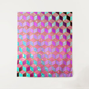 Gold Lined Diamond-Shaped Hexagon in Pastel V Tapestry