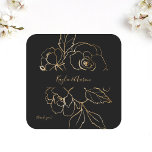 Gold Lined Floral Black & Gold Thank You Square Sticker<br><div class="desc">Decorate your envelopes or other items with your name & modern Gold Lined Floral Black & Gold Floral Square Stickers. Optional thank you text.</div>