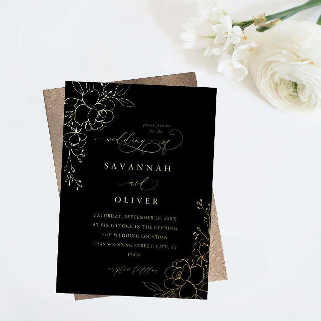 Gold Lined Floral Black & Gold Wedding (Creator Uploaded)