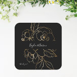 Gold Lined Floral Black Thank You Square Sticker<br><div class="desc">Decorate your envelopes or other items with your name & modern Gold Lined Floral Black Floral Square Stickers. Optional thank you text.</div>