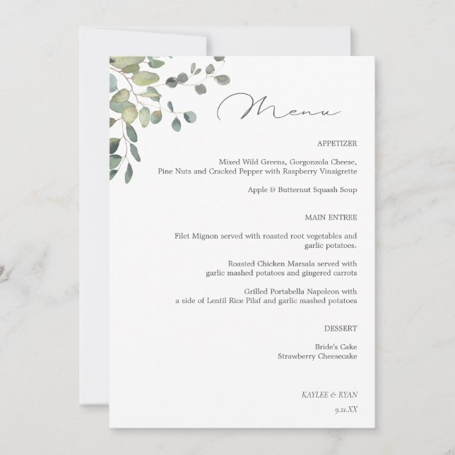 Gold Lined Floral Menu Invitation (Front)