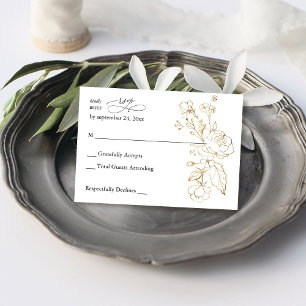 Gold Lined Floral no Meal RSVP Card