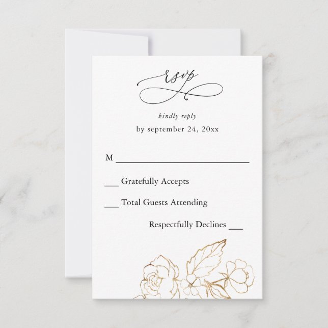 Gold Lined Floral no Meal Vertical RSVP (Front)