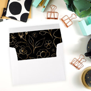 Gold Lined Floral on Black Envelope 2