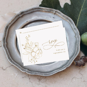 Gold Lined Floral on White & Gold w Meal RSVP 2 Card