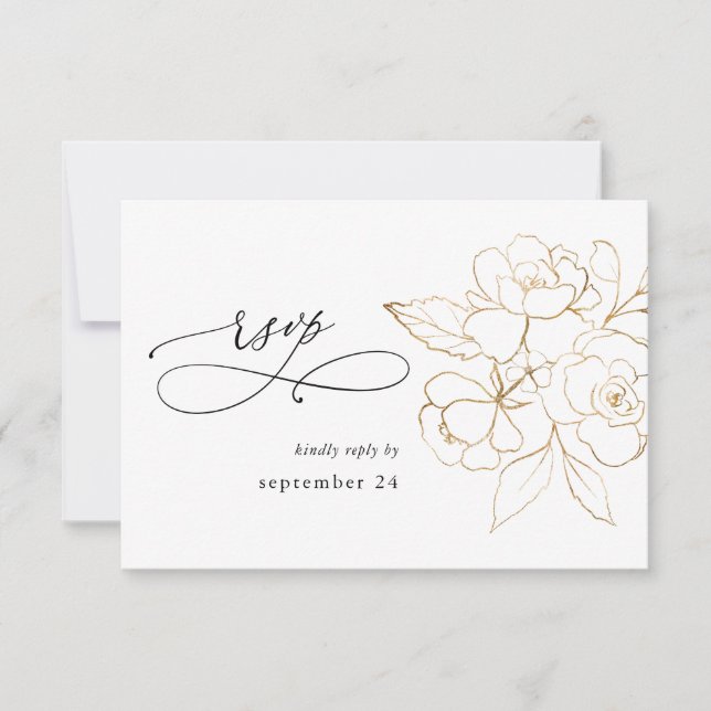 Gold Lined Floral on White w Meal RSVP (Front)