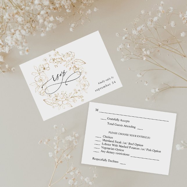 Gold Lined Floral on White w Meal RSVP 3 (Creator Uploaded)