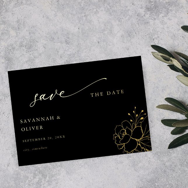 Gold Lined Floral Save the Date - Black (Creator Uploaded)