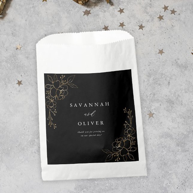Gold Lined Floral Wedding - Black Favour Bags (Creator Uploaded)
