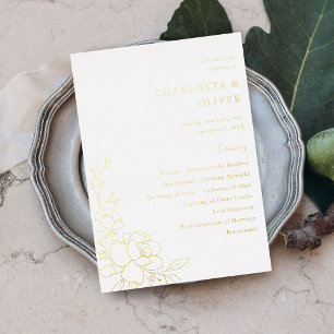 Gold Lined Floral Wedding Ceremony Program