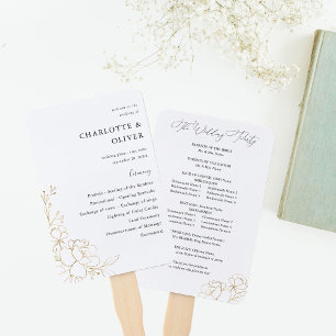 Gold Lined Floral Wedding Program Hand Fan