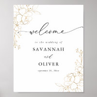 Gold Lined Floral Wedding Welcome Sign