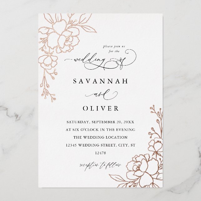 Gold Lined Floral White, Black & Foil Wedding  (Front)