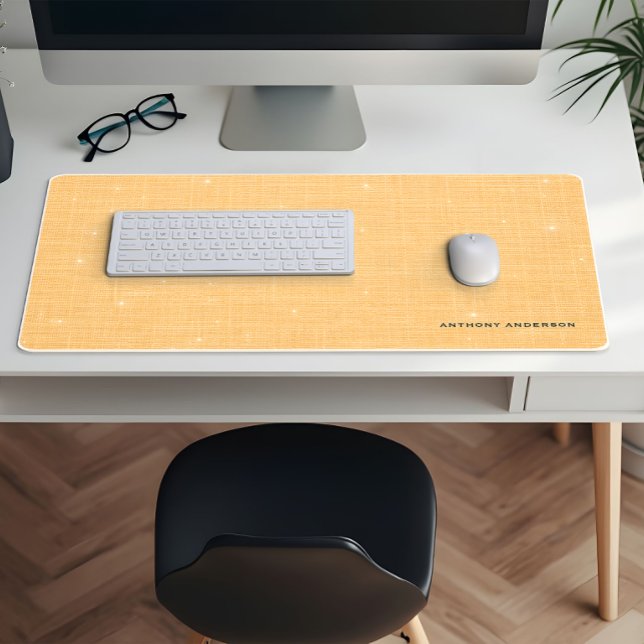 Gold Linen Texture with Subtle White Sparkle Desk Mat (Creator Uploaded)