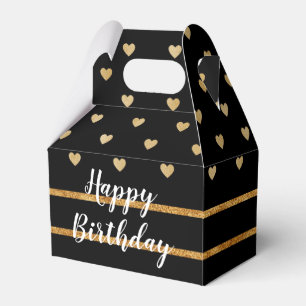 Gold Lines and Hearts w/Black Background Favour Box