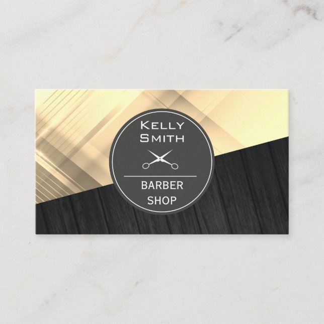 Gold Lines Dark Wood Colour Block Business Card (Front)