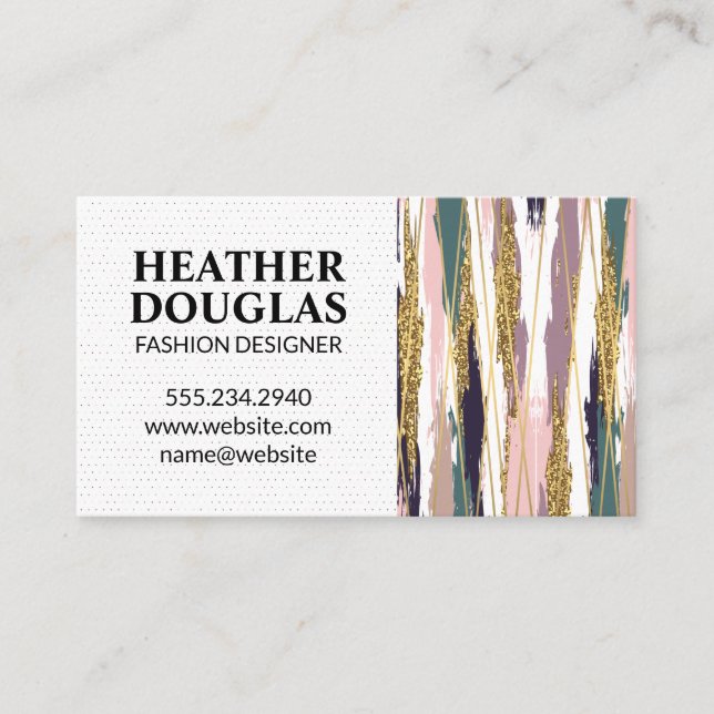 Gold Lines | Modern Styles Brush Strokes Business Card (Front)