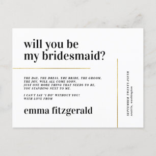 Gold Lines Modern Will You Be My Bridesmaid Announcement Postcard