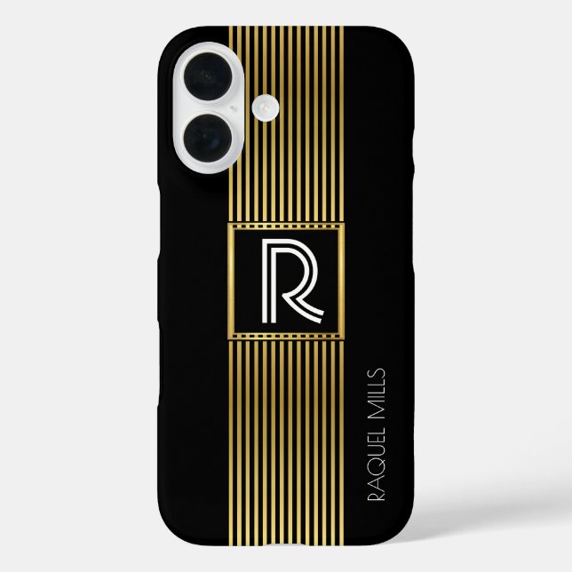 Gold lines Monogram / monogrammed black Case-Mate iPhone Case (Back)