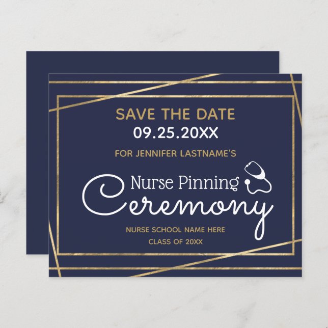 Gold Lines Nurse Pinning Ceremony Save the Date (Front/Back)