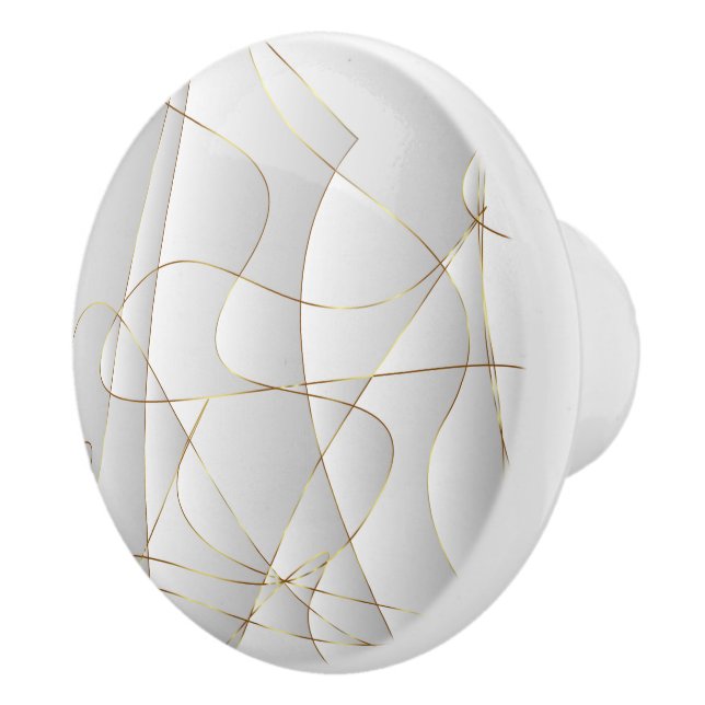 Gold Lines on White Ceramic Knob (Right)
