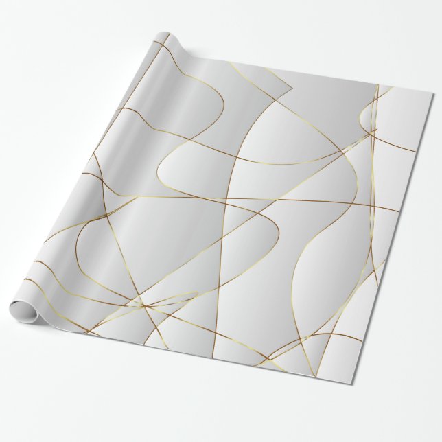 Gold Lines On White Wrapping Paper (Unrolled)
