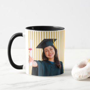 Gold Lines Personalised Woman Portrait Graduation Mug