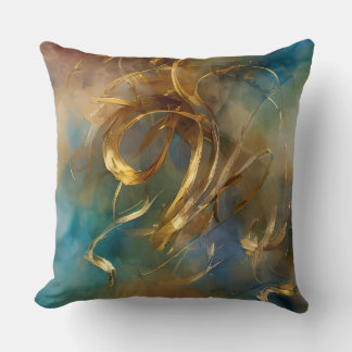 Gold lines teal blue colourful abstract modern cushion