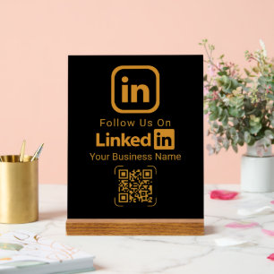 Gold LinkedIn QR Code Business Acrylic Sign