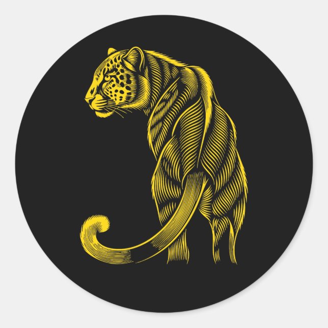 Gold Linr Art Leopard Cheetah Animal  Classic Round Sticker (Front)