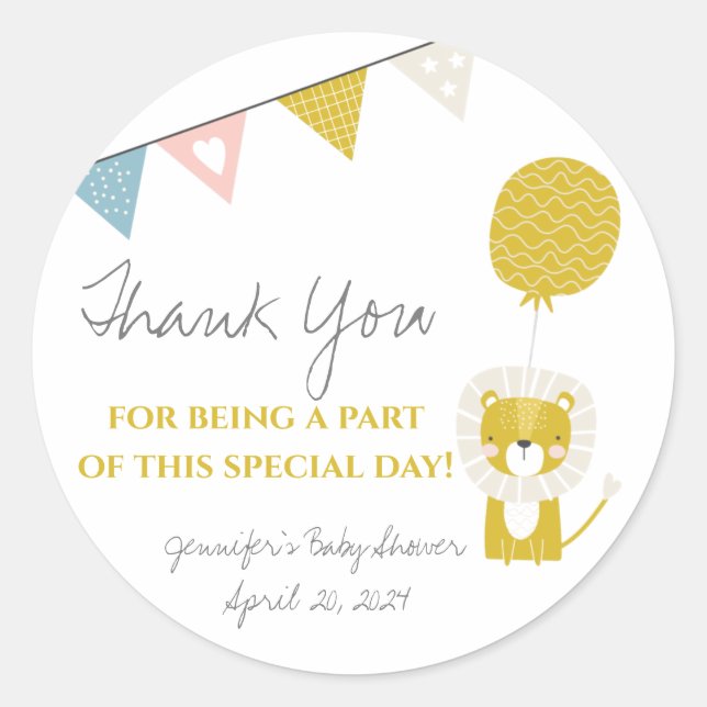 Gold Lion, Gender Neutral, Baby Shower Favour Classic Round Sticker (Front)
