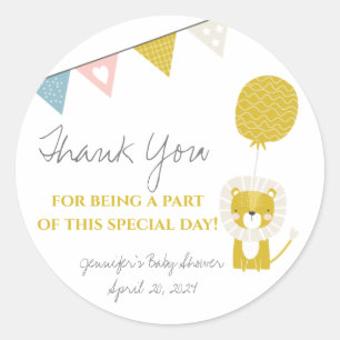 Gold Lion, Gender Neutral, Baby Shower Favour Classic Round Sticker