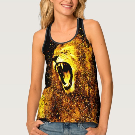 Gold Lion Head All Over Print Top